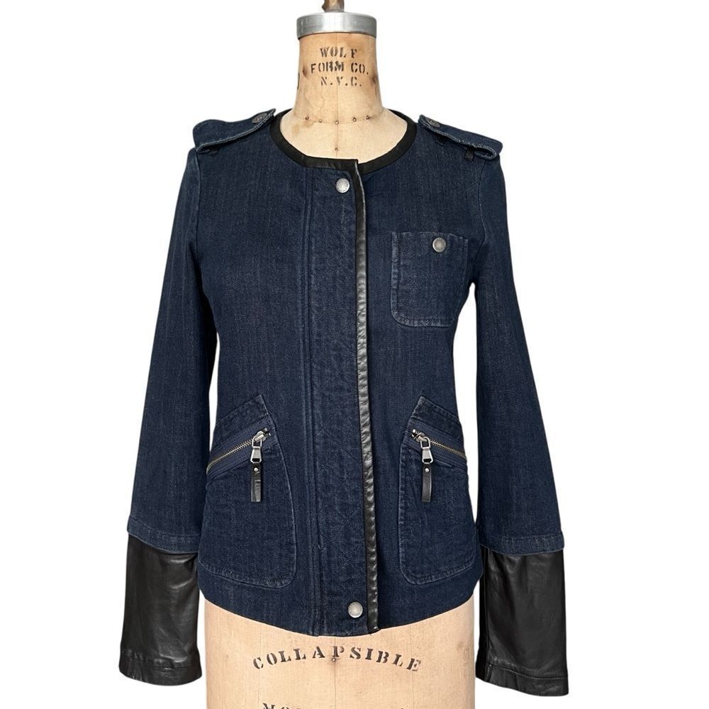 Marc Jacobs Vintage Denim Jacket with Leather Trimmed Kristine Size 4